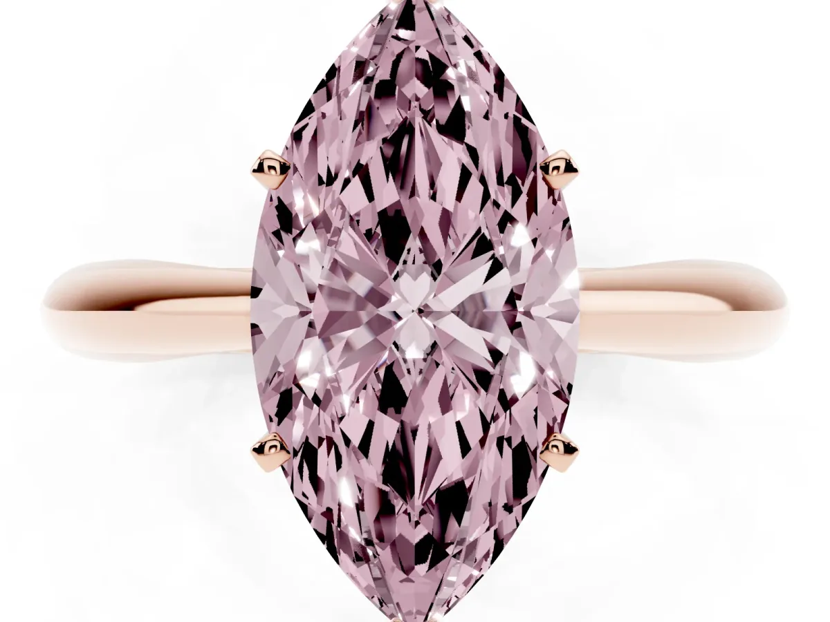 Fancy Pink Marquise Cut Diamond Solitaire Engagement Ring with Cathedral Setting and Four-Prong Mount Rose gold