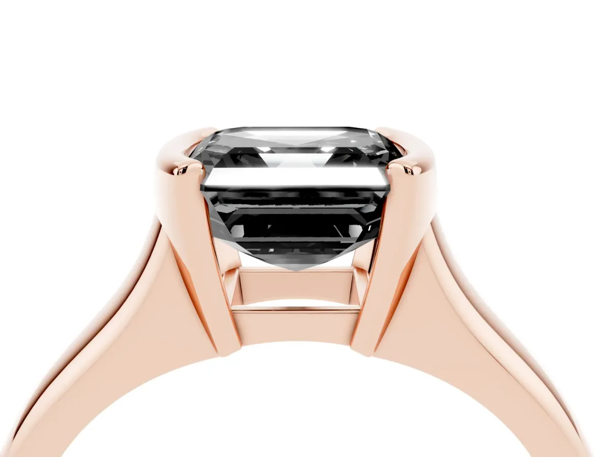 Fancy Black Asscher Cut Solitaire Tension Set Diamond Ring with Split Shank Band Rose gold