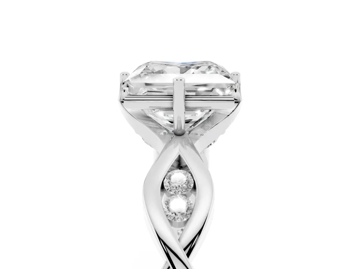 Princess Cut Solitaire Twist Band with Leaf Prong Setting White gold