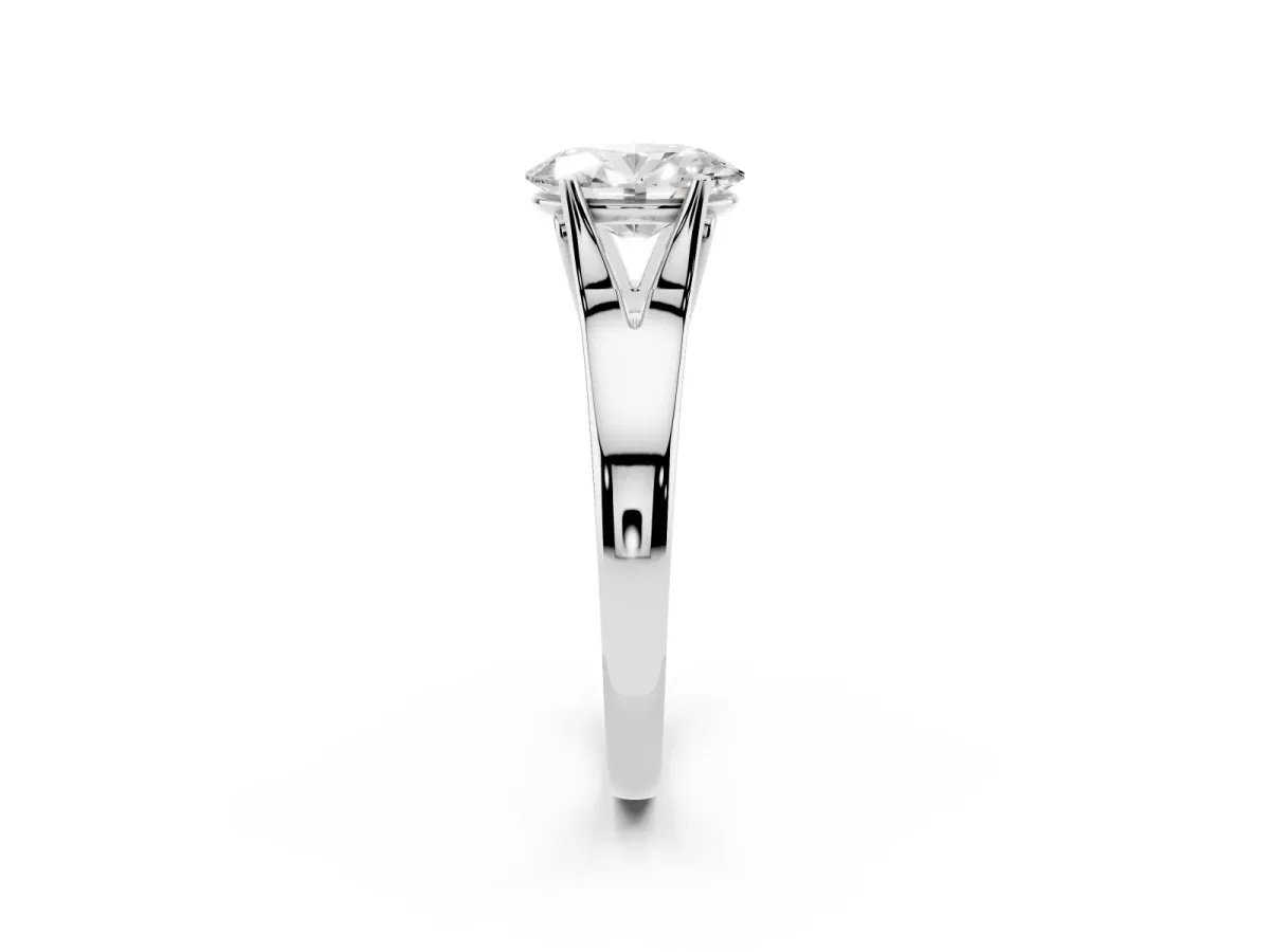 Oval Cut Solitaire Diamond Ring with Cathedral Band and Four-Prong Setting Silver
