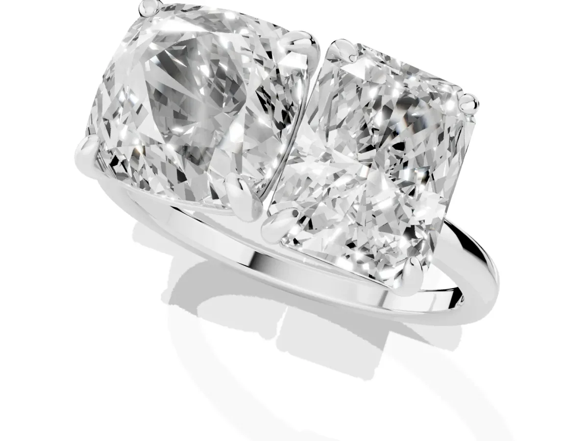 Cushion and Radiant Toi Moi Ring with Prong Setting and Plain Band Silver