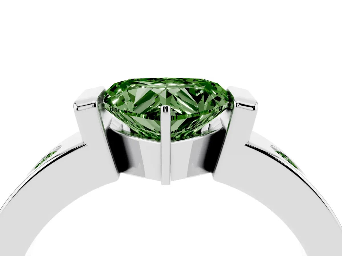 Fancy Green Heart Cut Brilliant Channel-Set Diamond Ring with Bezel Prong Setting Silver