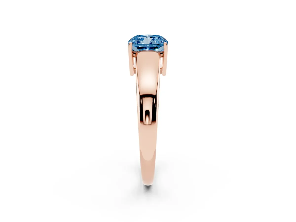 Fancy Blue Cushion Cut Solitaire Diamond Ring with Tapered Band and Four-Prong Setting Rose gold