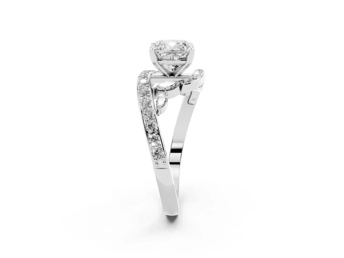 Cushion Cut Solitaire with Pavé Twist Band and Four-Prong Setting Silver
