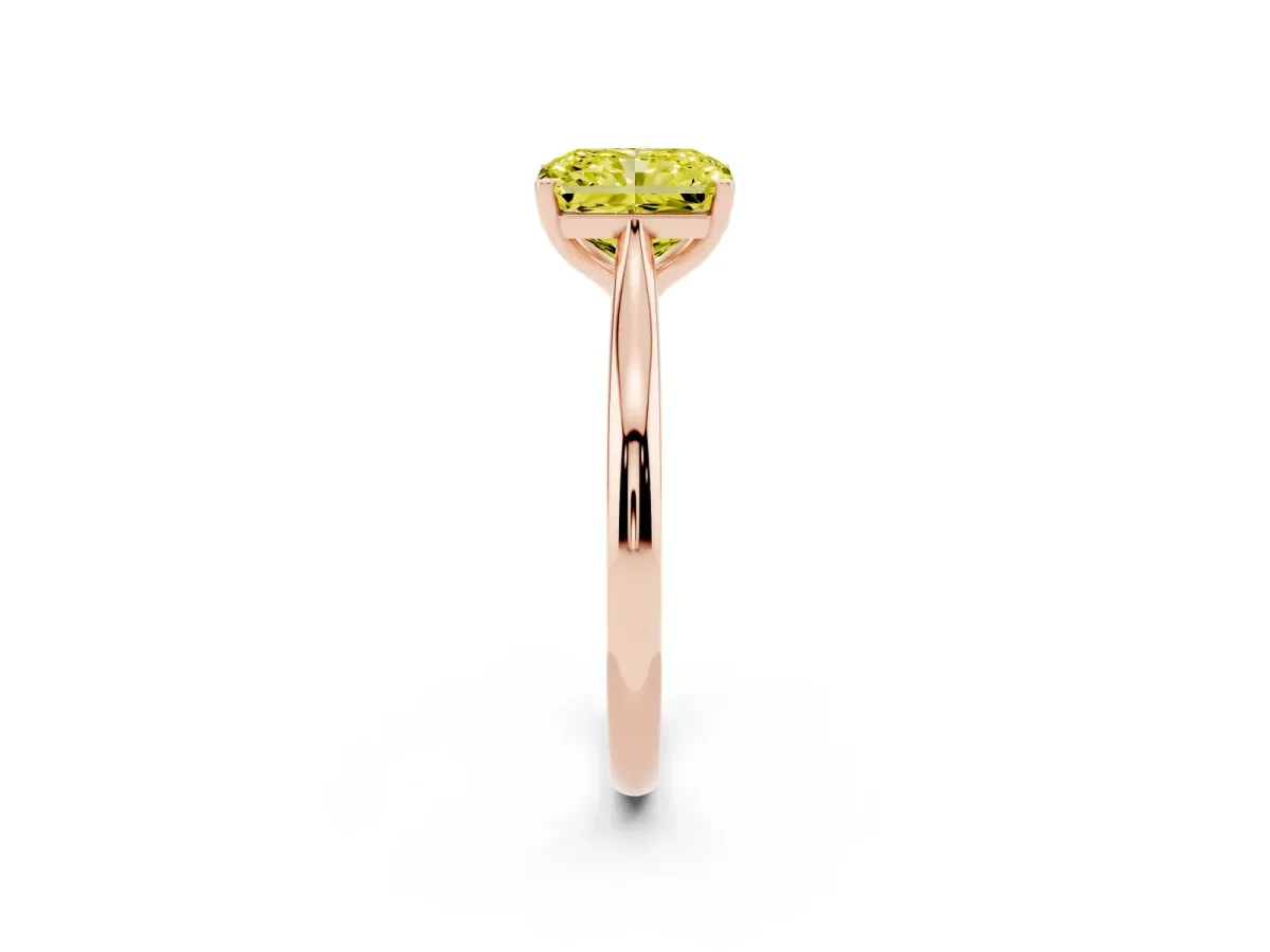 Fancy Yellow Radiant Cut Cut Solitaire Ring with Cathedral Band and Four-Prong Setting Rose gold