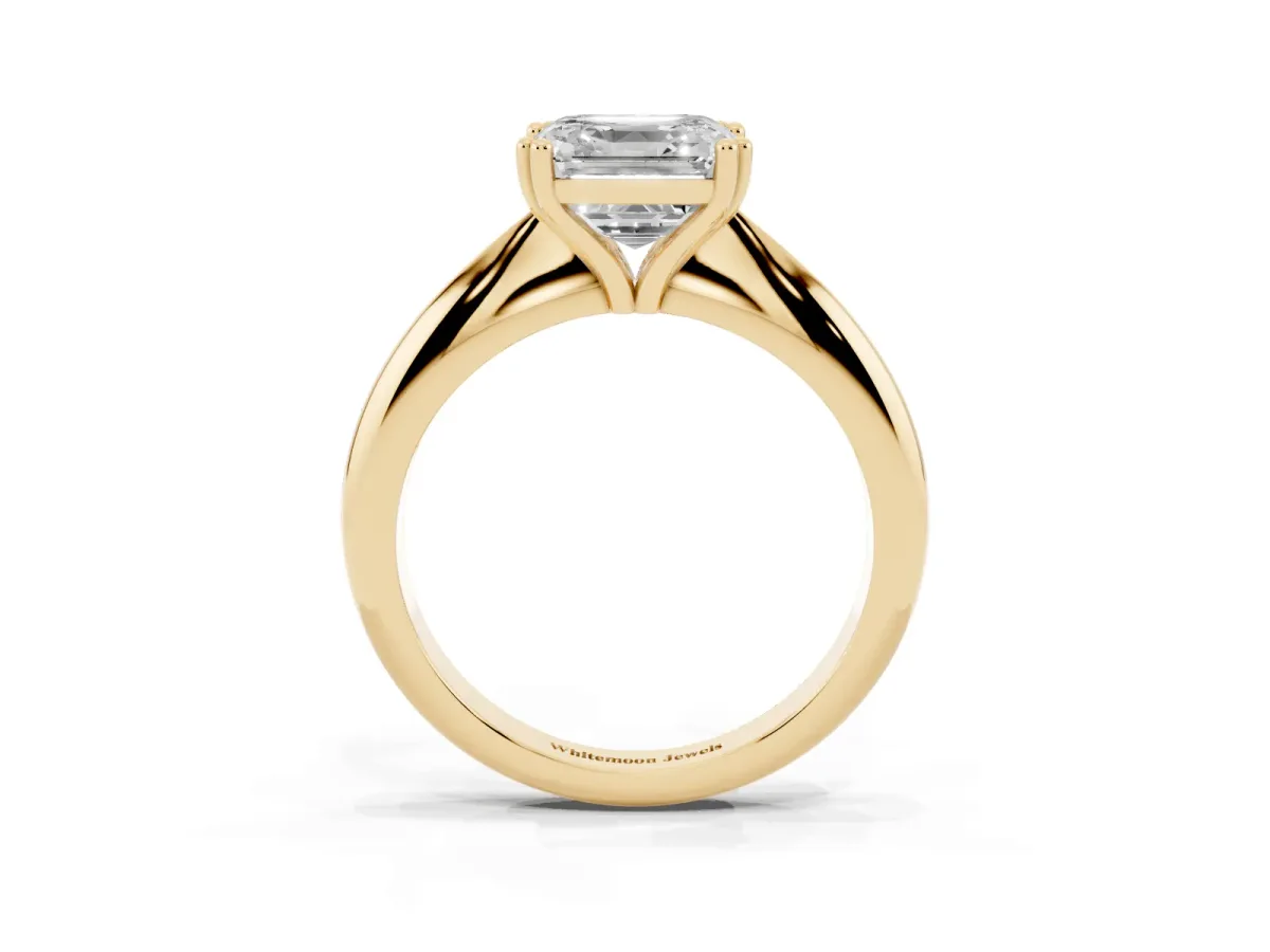 Asscher Cut Cut Solitaire Engagement Ring with Tapered Band and Four-Prong Setting Yellow gold