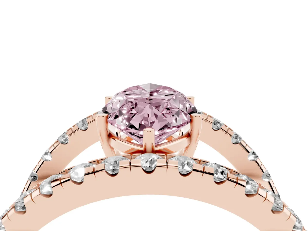 Fancy Pink Marquise Cut Solitaire Split Shank Pave Diamond Ring Rose gold