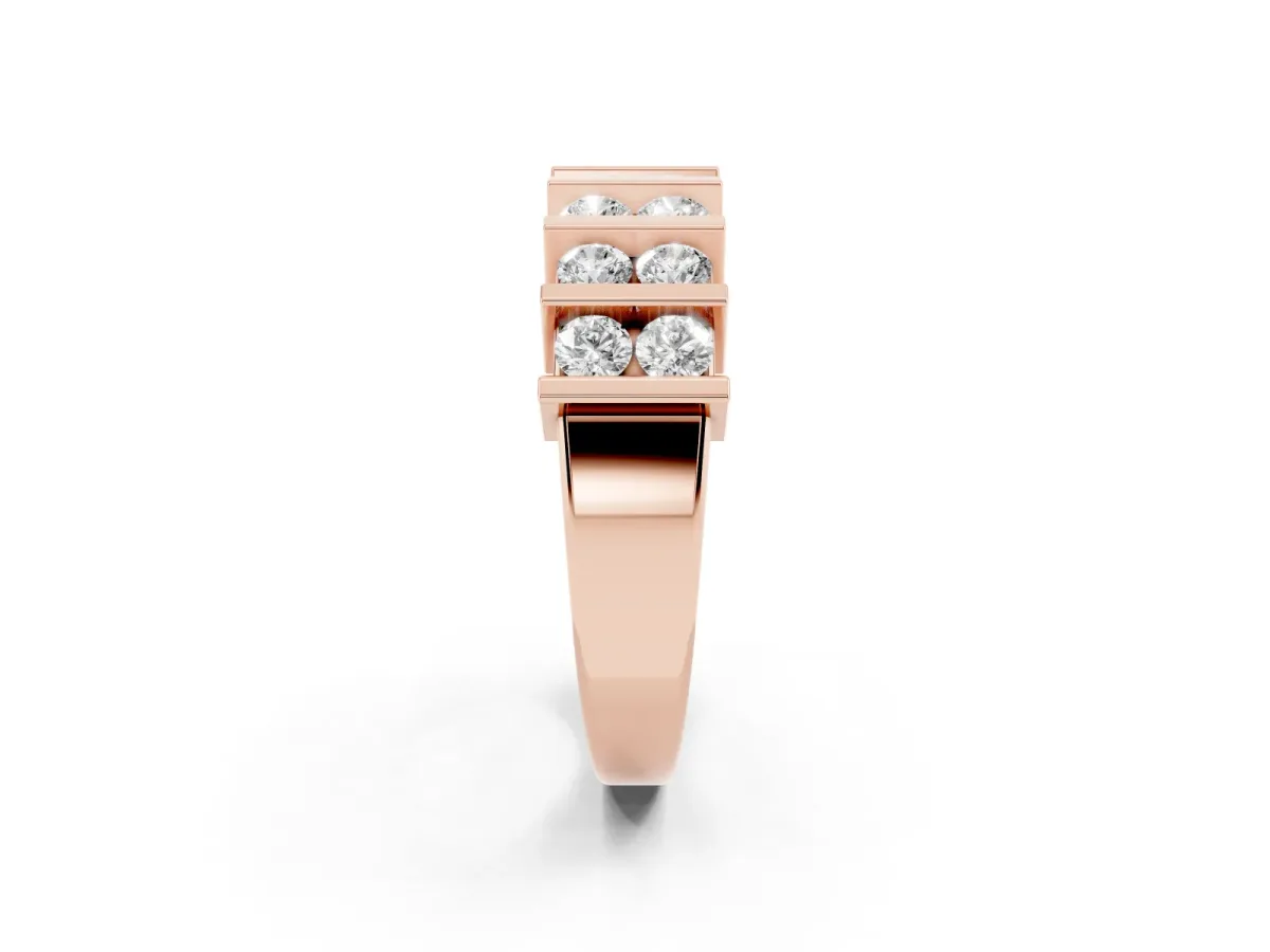 Channel Set Round Diamond Step Band with Bar Prong Setting Rose gold