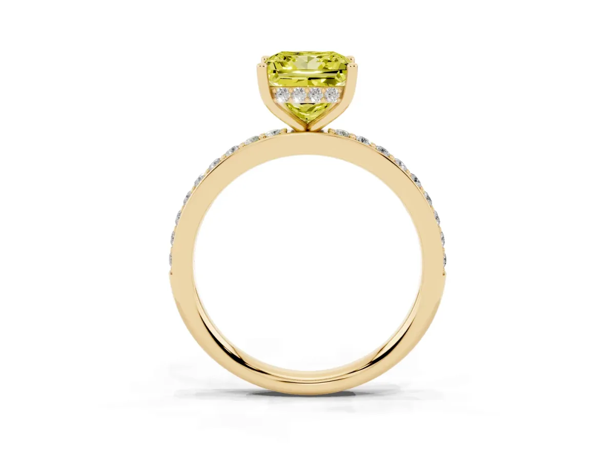 Fancy Yellow Princess Cut Cut Diamond Pavé Band Ring with Four-Prong Setting Yellow gold