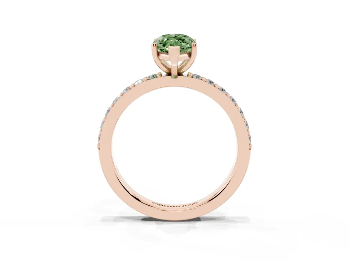 Fancy Green Marquise Cut Cut Diamond Solitaire with Pave Band and Four-Prong Setting Rose gold