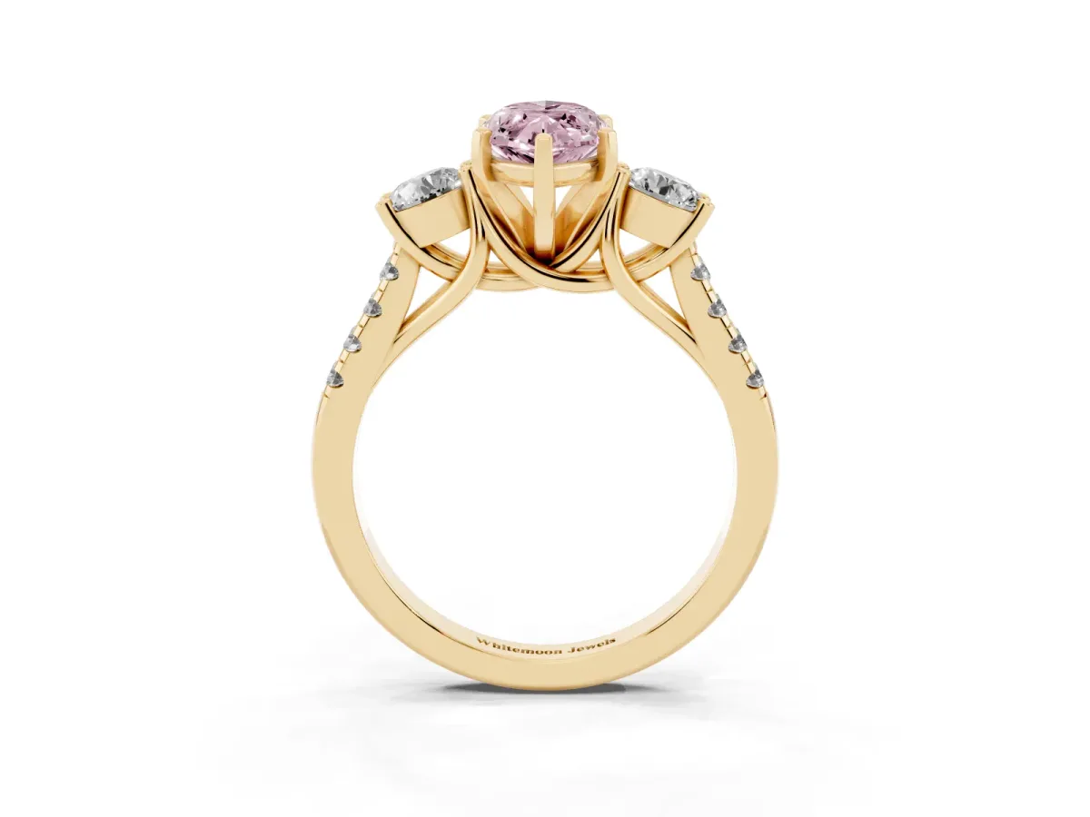 Fancy Pink Three-Stone Marquise Cut Diamond Pavé Band with Four-Prong Setting Yellow gold