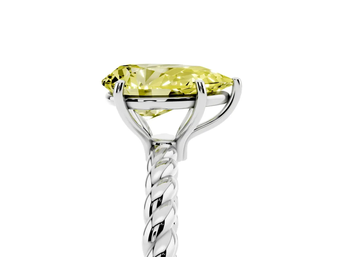 Fancy Yellow Pear Cut Solitaire Twist Band Ring with Four-Prong Setting Silver