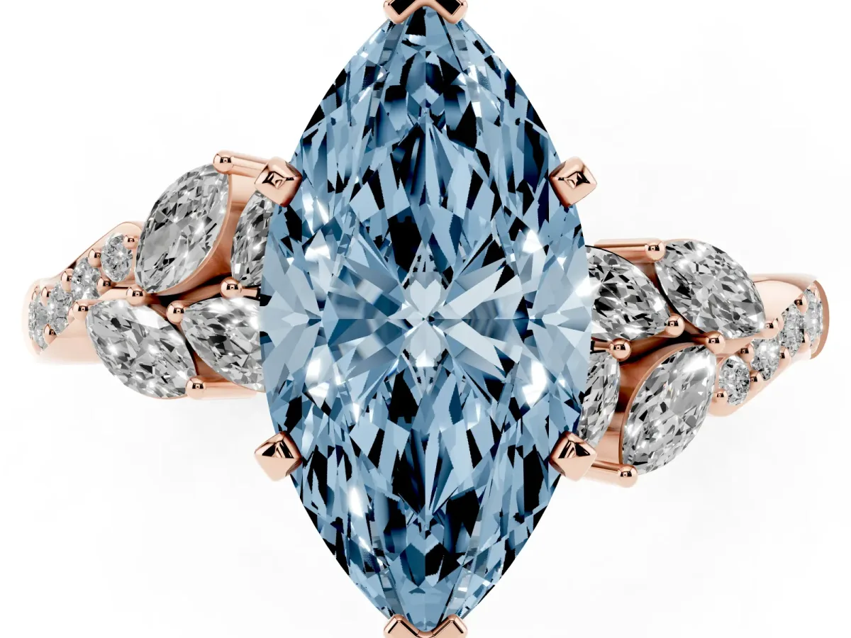Fancy Blue Marquise Cut Solitaire Marquise Twist Band with Six-Prong Setting Rose gold