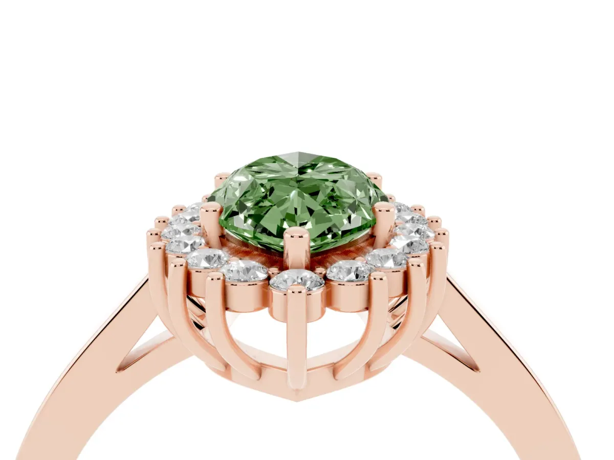 Fancy Green Marquise Cut Cut Diamond Halo Ring with Round Brilliant Halo and Solitaire Band Rose gold