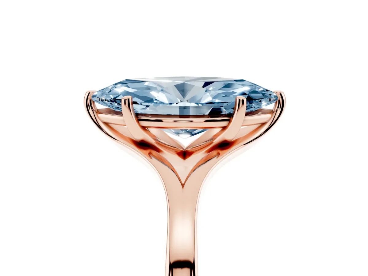 Fancy Blue Marquise Cut Solitaire Diamond Ring with Six-Prong Setting and Tapered Band Rose gold