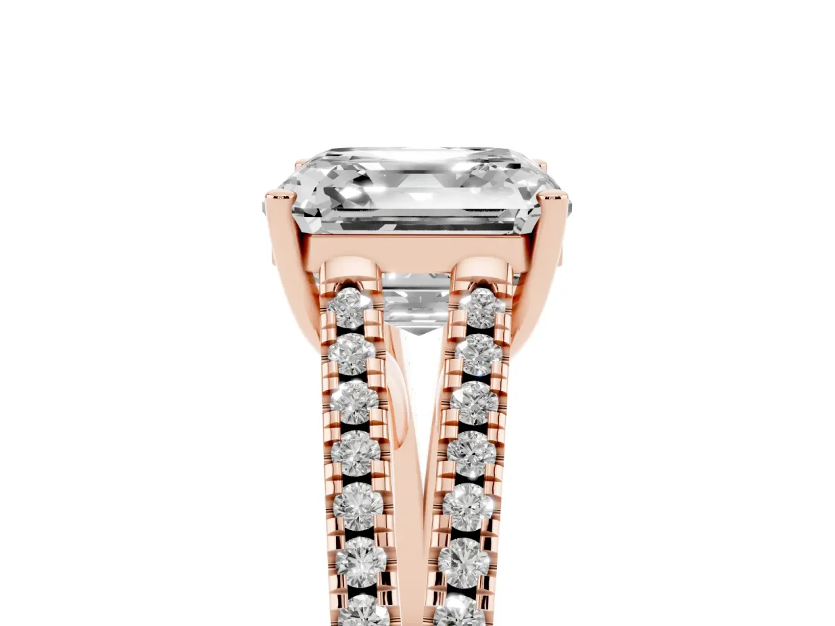 Asscher Cut Diamond Solitaire Engagement Ring with Split Shank Pavé Band Rose gold