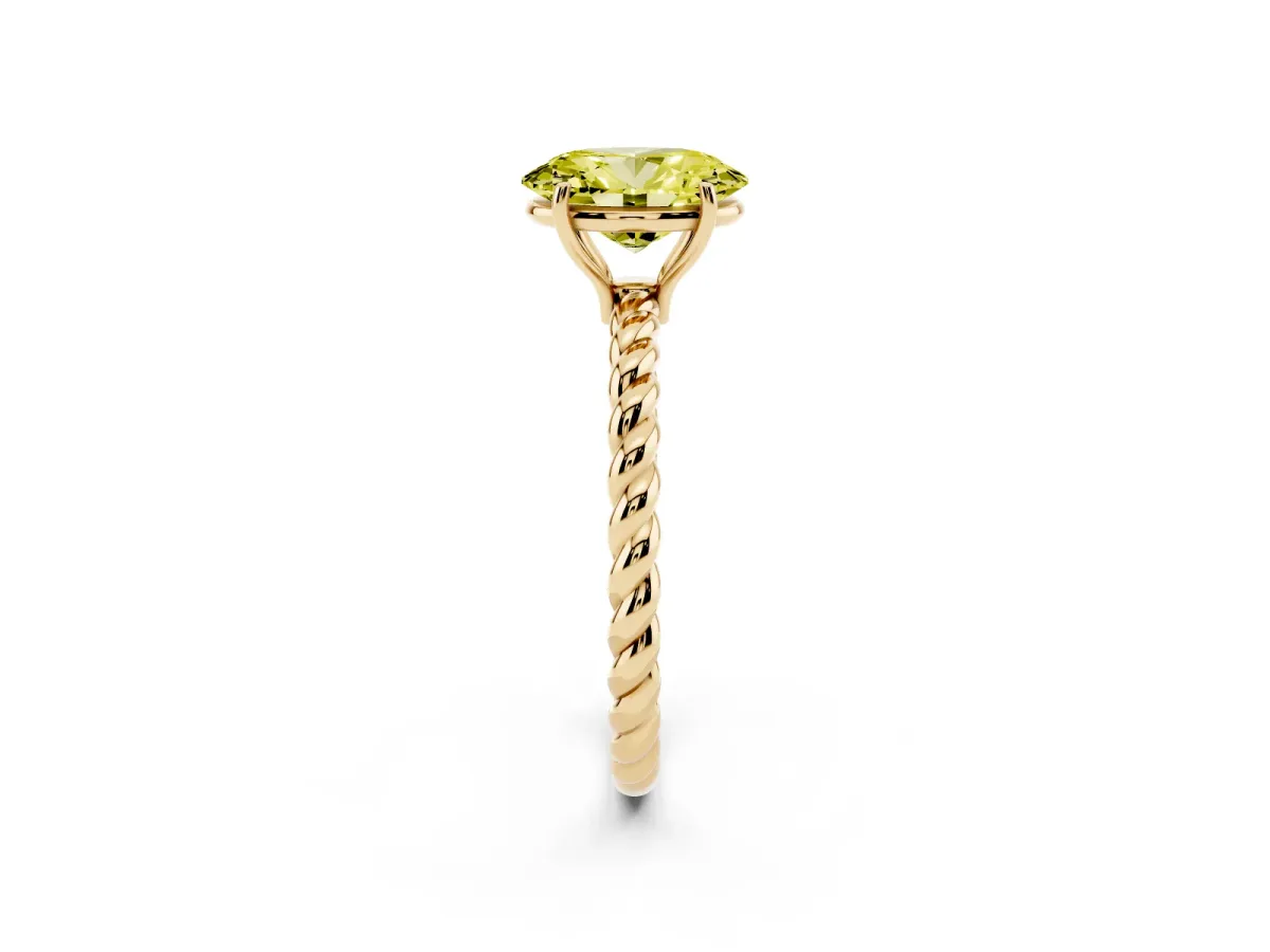 Fancy Yellow Oval Cut Solitaire Twisted Band 4-Prong Ring Yellow gold