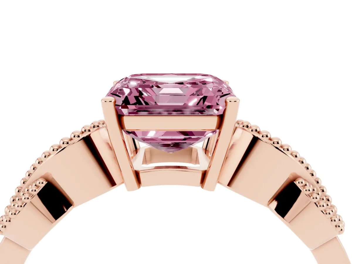 Fancy Pink Asscher Cut Solitaire Milgrain Leaf Band with Prong Setting Rose gold