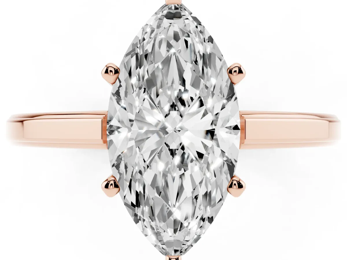 Marquise Cut Solitaire Diamond Ring with Four-Prong Setting and Classic Band Rose gold