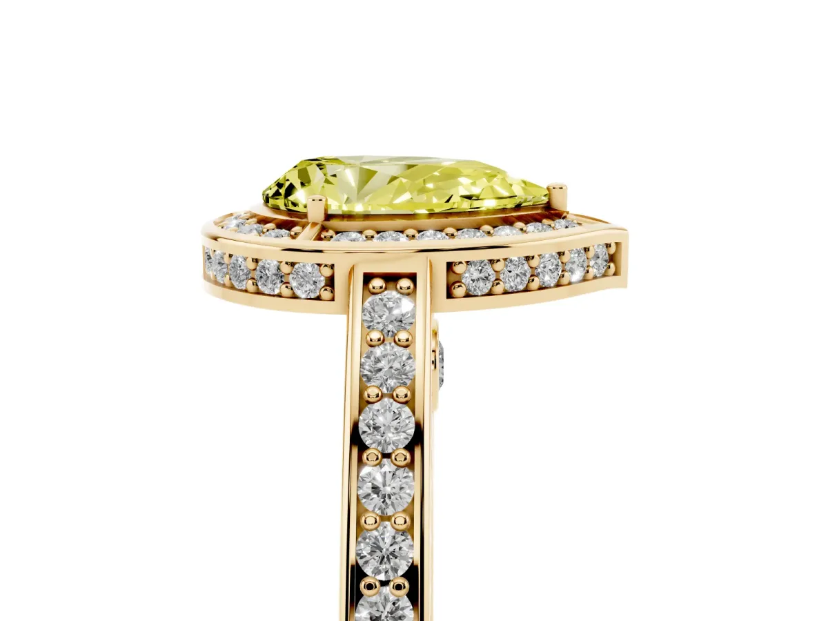 Fancy Yellow Pear Cut Cut Halo Pave Split Shank Prong Setting Ring Yellow gold