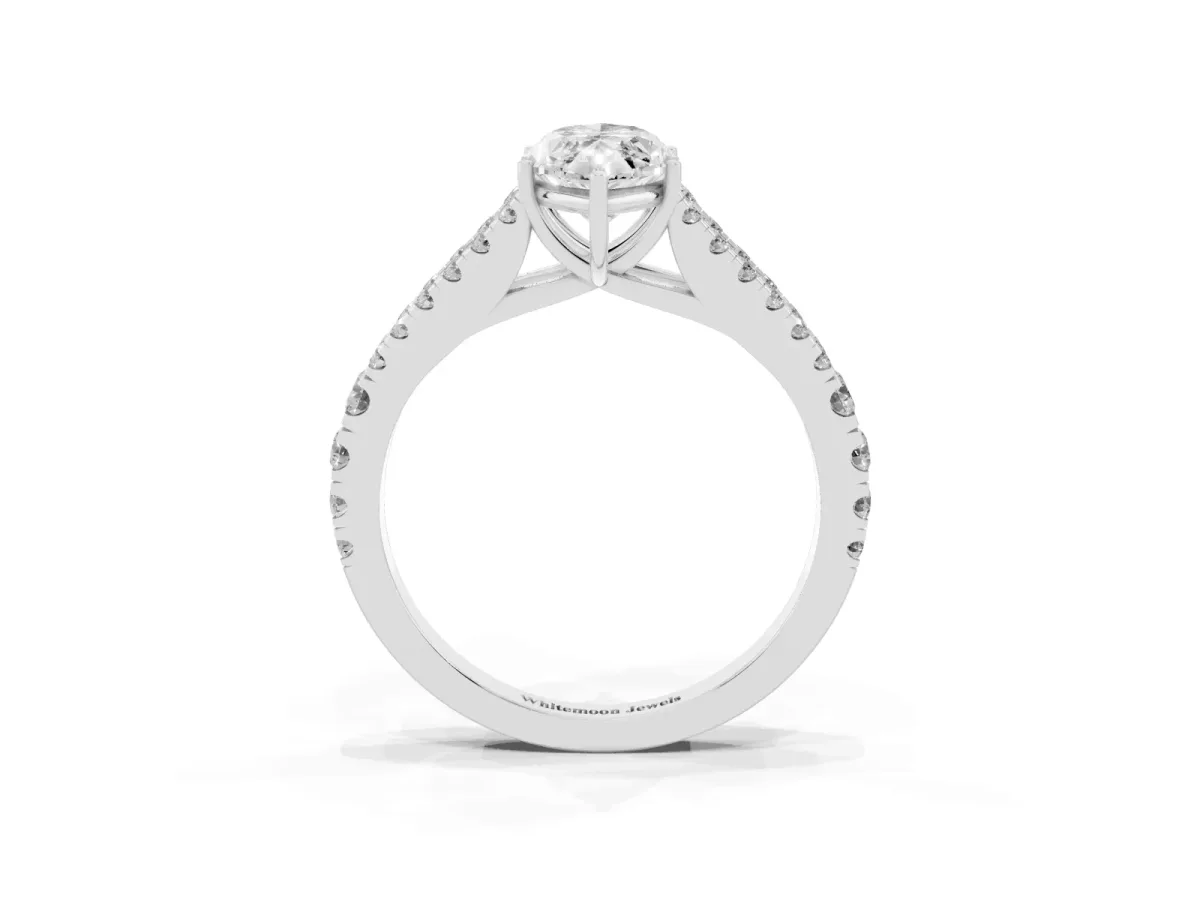 Marquise Cut Diamond Split Shank Pavé Engagement Ring with Four-Prong Setting White gold