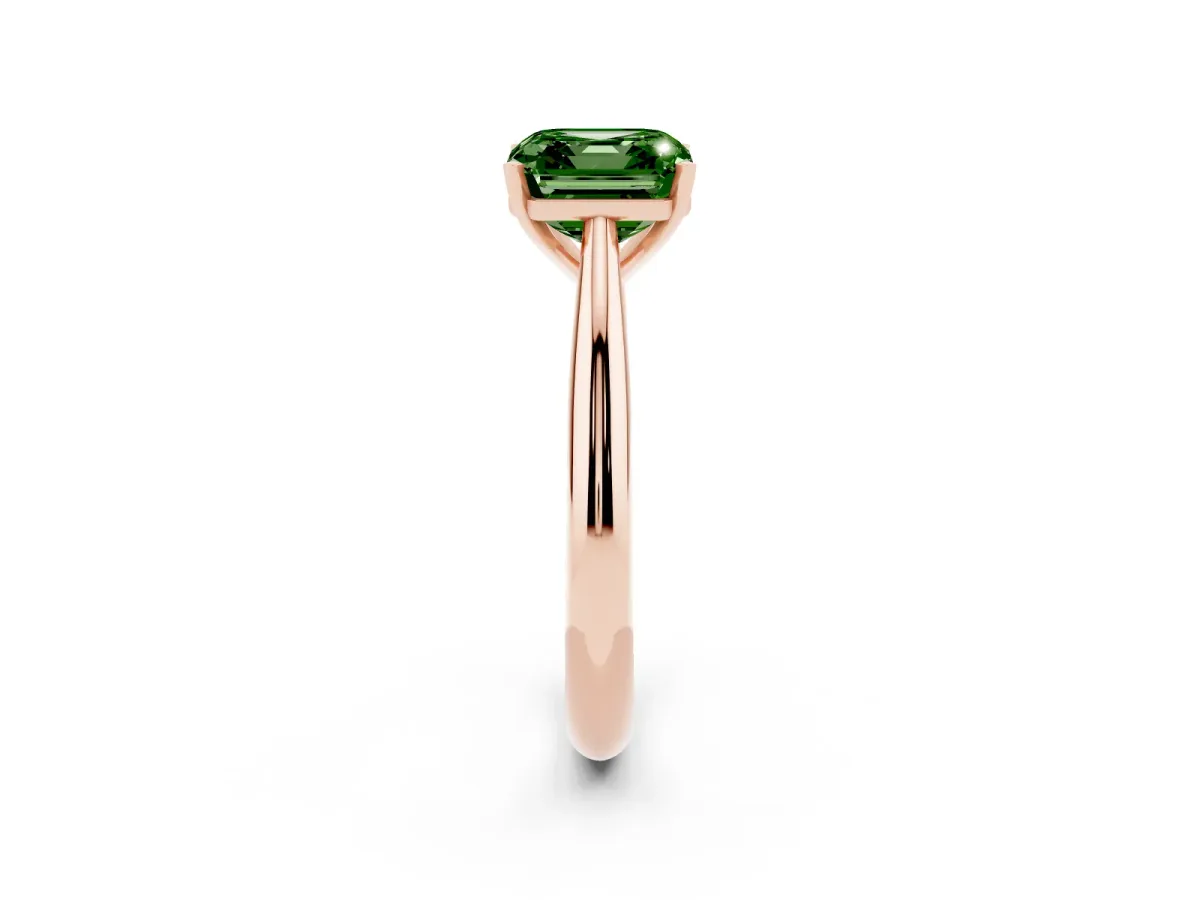 Fancy Green Asscher Cut Diamond Solitaire Engagement Ring with Cathedral Setting and Four-Prong Mount Rose gold