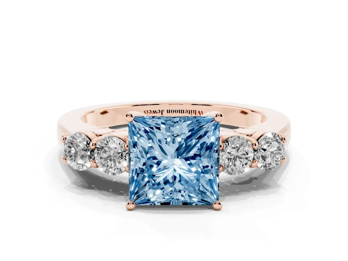 Fancy Blue Princess Cut Cut Diamond Five-Stone Prong Set White Gold Ring Rose gold