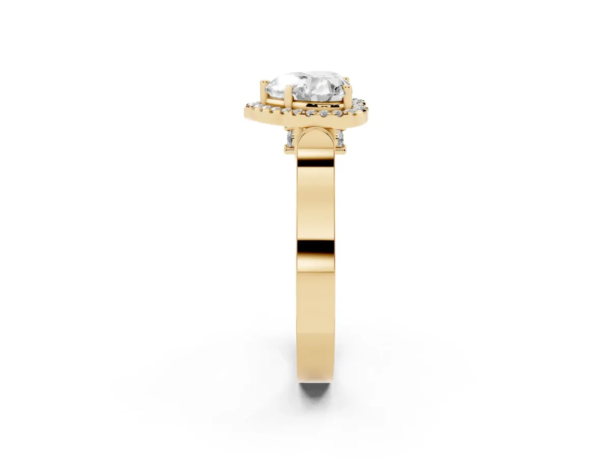 Heart Cut Halo Round Diamond Twist Band with Four-Prong Setting Yellow gold