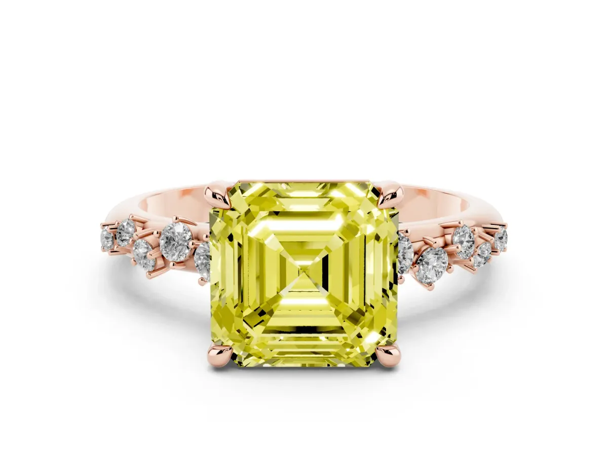 Fancy Yellow Asscher Cut Cut Diamond Vine Band with Four-Prong Setting Rose gold