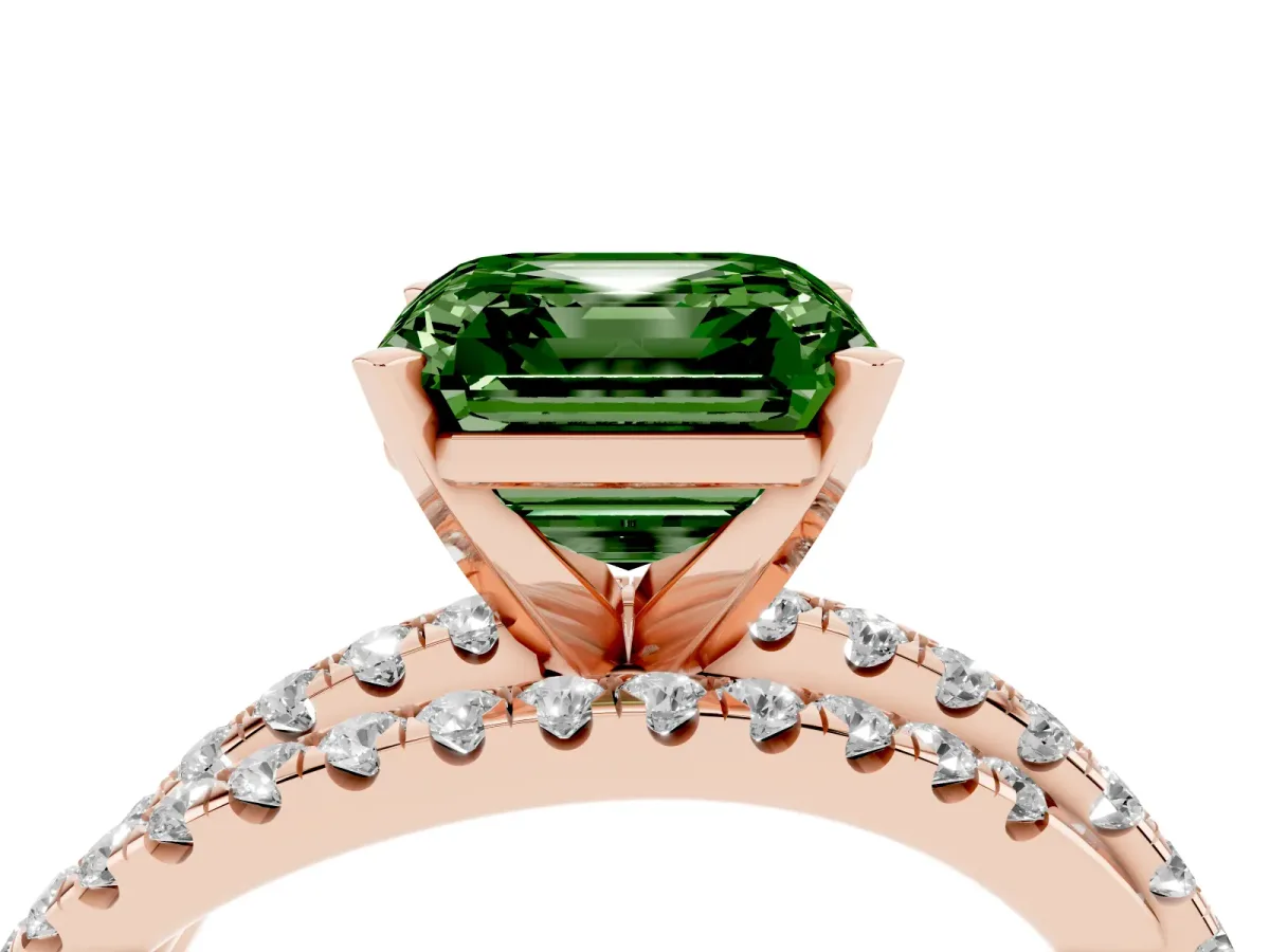 Fancy Green Asscher Cut Solitaire Twist Band with Pavé Setting and Four-Prong Setting Rose gold