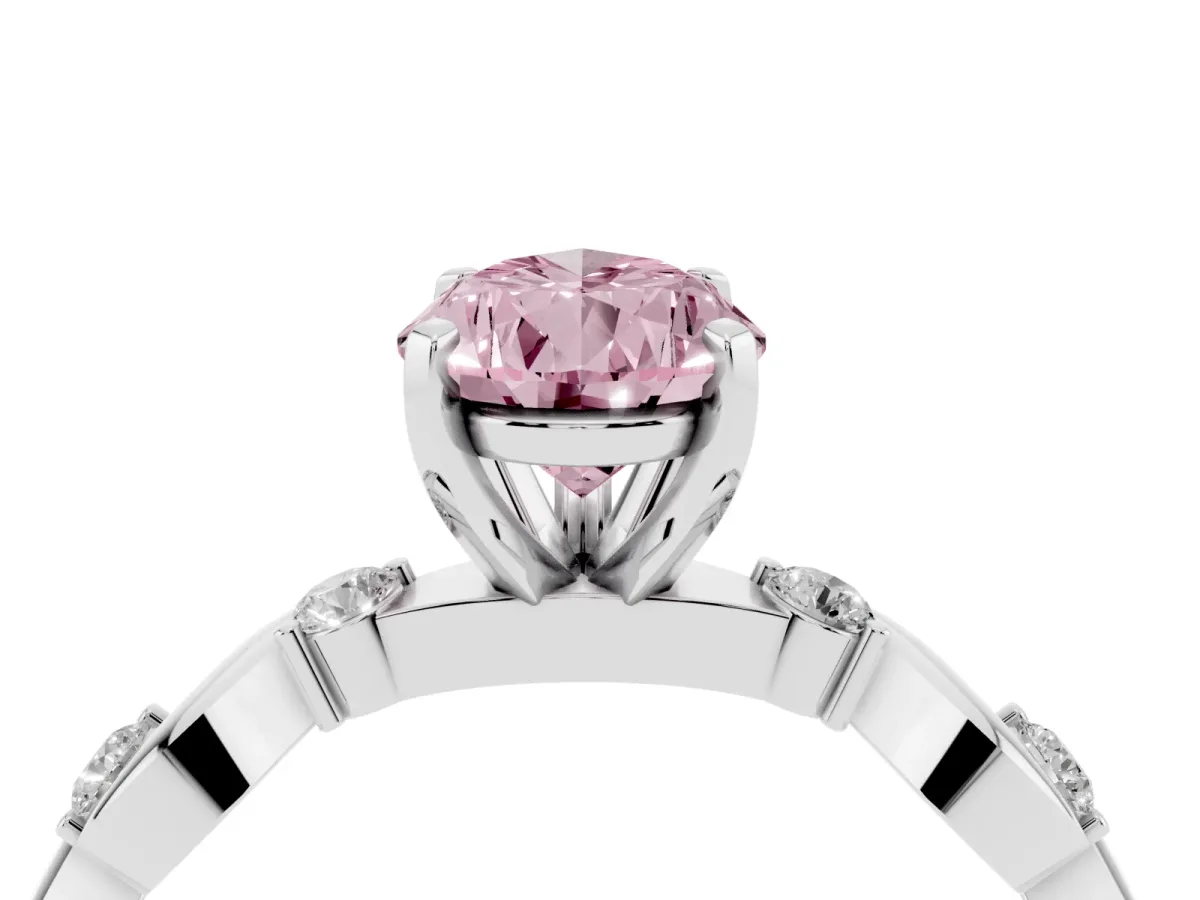Fancy Pink Pear Cut Diamond Solitaire Twisted Band with Round Accents and Prong Setting Platinum