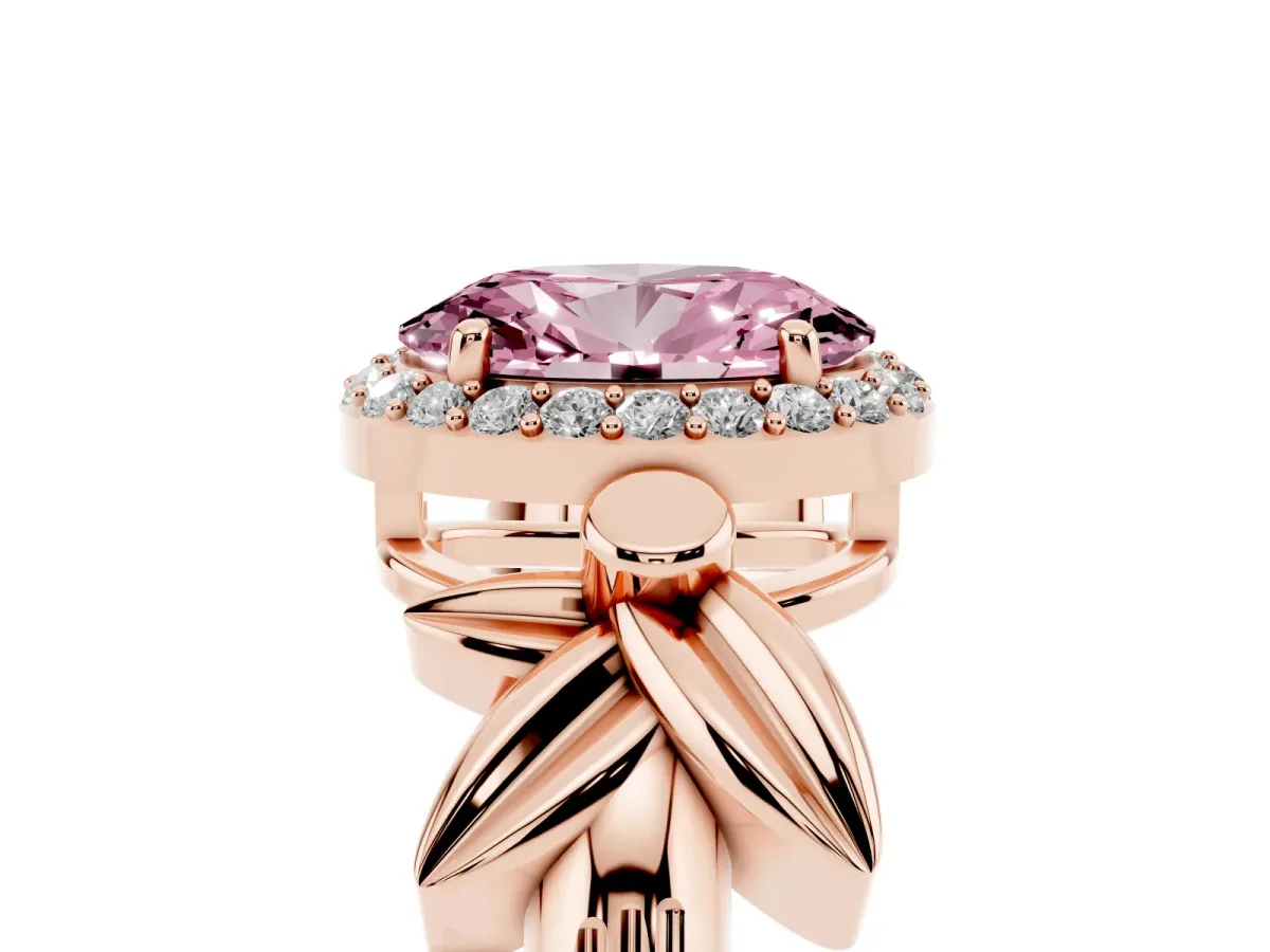 Fancy Pink Oval Cut Halo Diamond Floral Band with Four-Prong Setting Rose gold