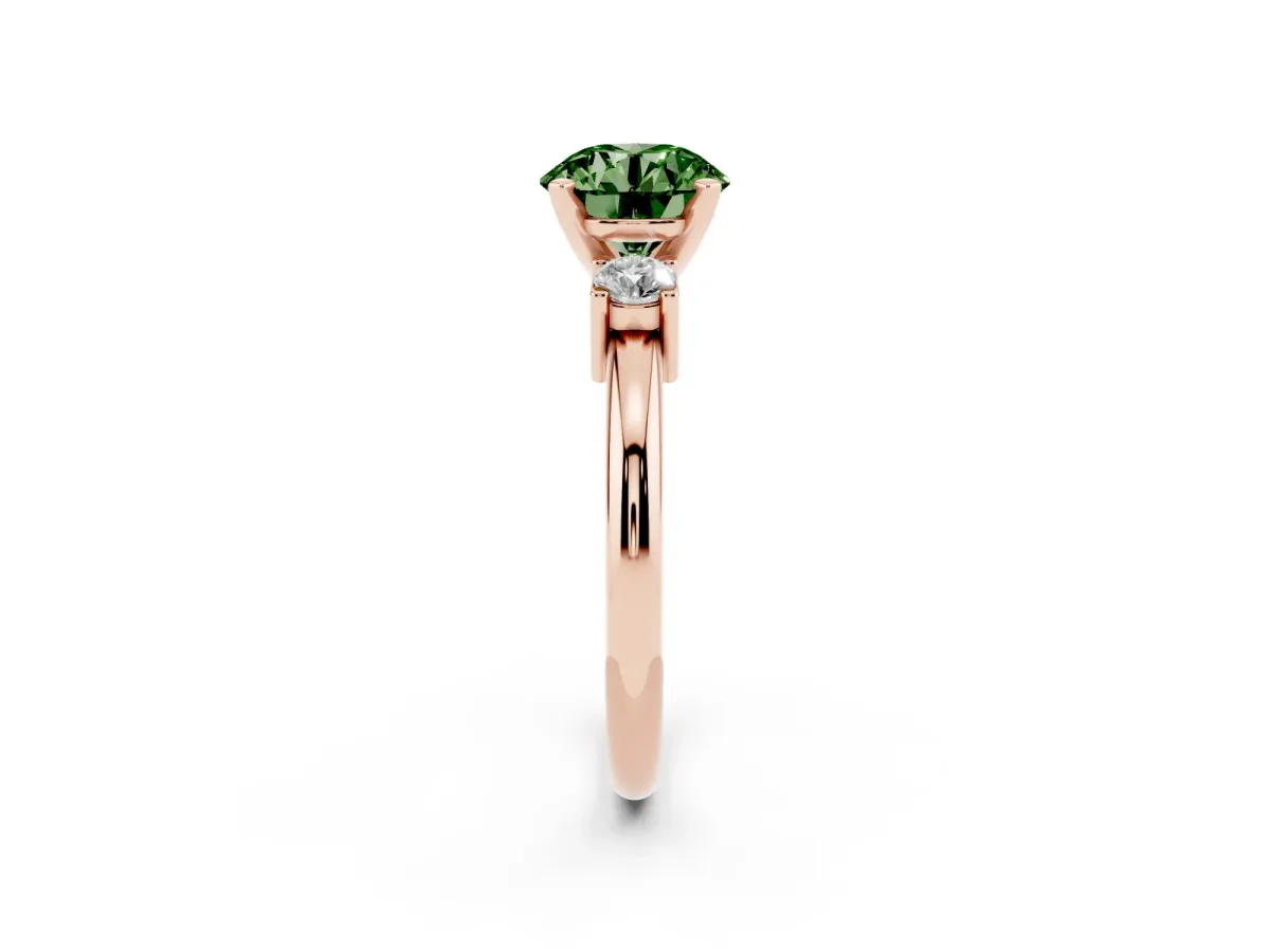 Fancy Green Three-Stone Round Cut Cut Diamond Solitaire with Prong Setting and Classic Band Rose gold