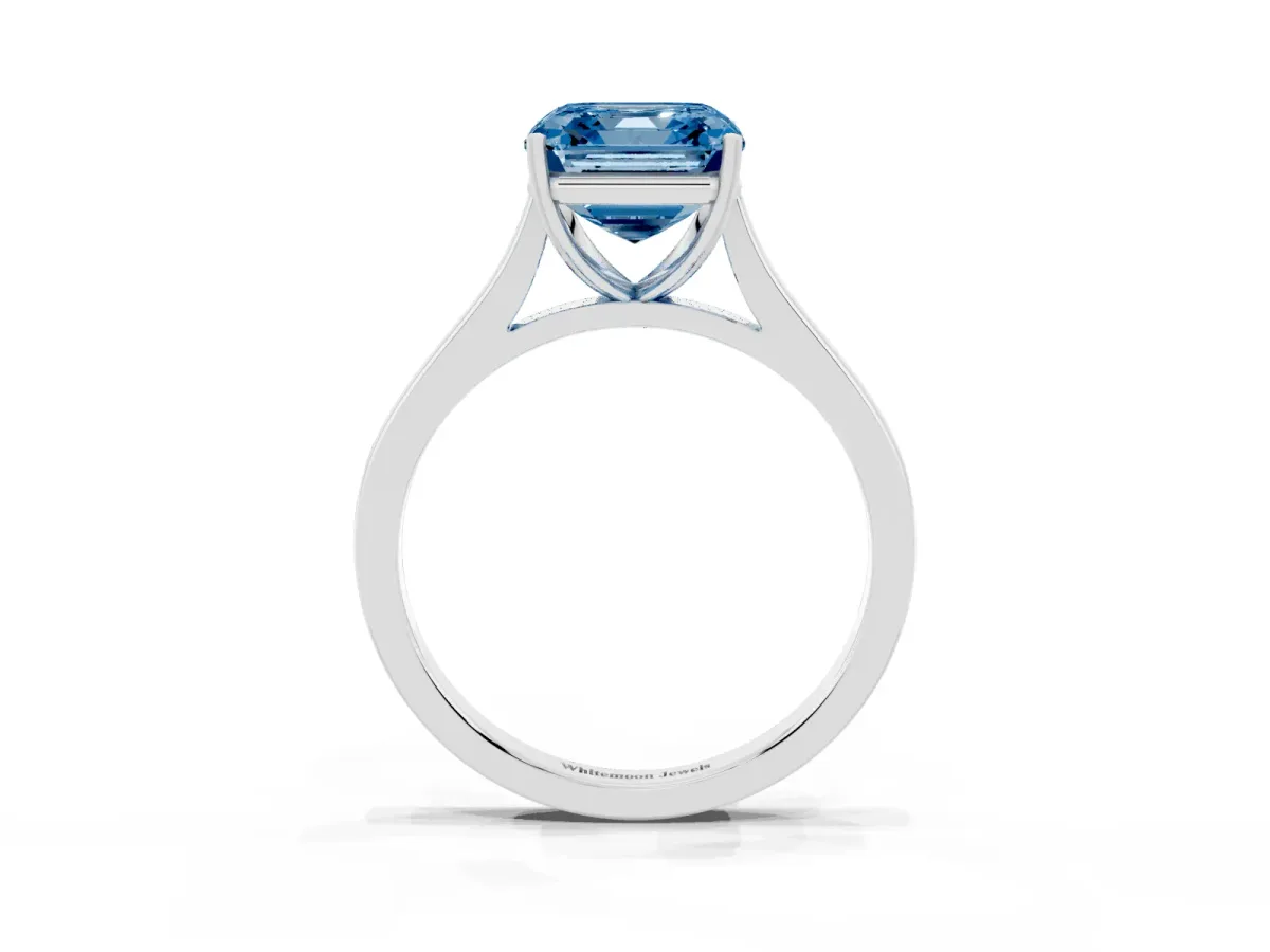 Fancy Blue Asscher Cut Solitaire Heart Prong Engagement Ring with Tapered Band Platinum