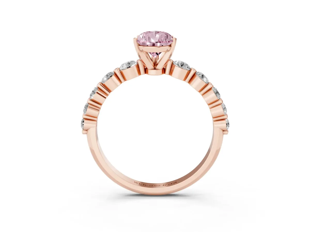 Fancy Pink Pear Cut Solitaire Diamond Ring with Pave Band and Four-Prong Setting Rose gold