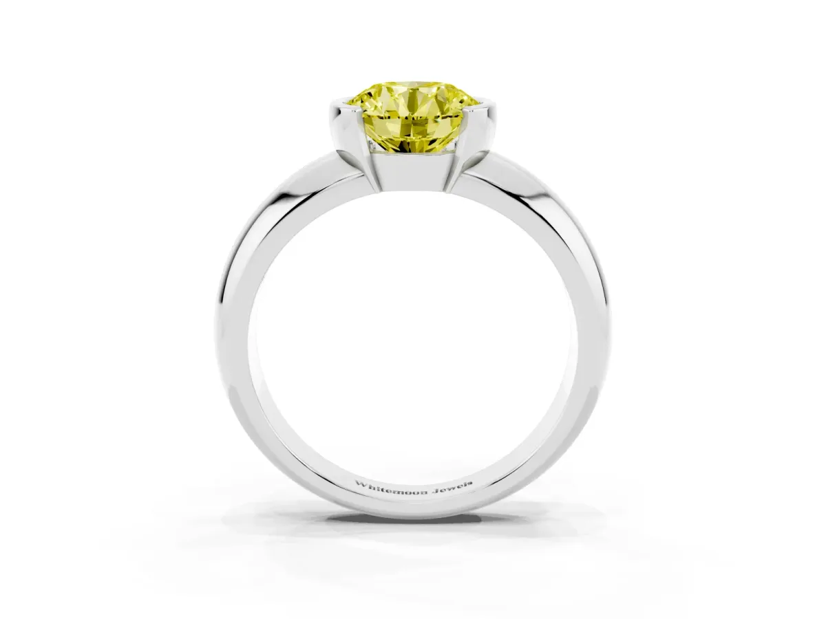 Fancy Yellow Round Cut Solitaire Tension Set Diamond Ring with Wide Band Platinum