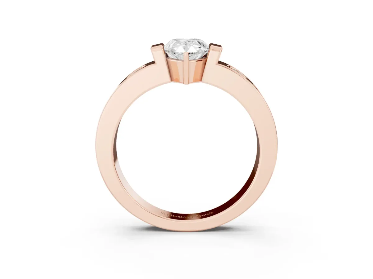 Pear Cut Brilliant Channel-Set Diamond Ring with Bezel Prong Setting Rose gold