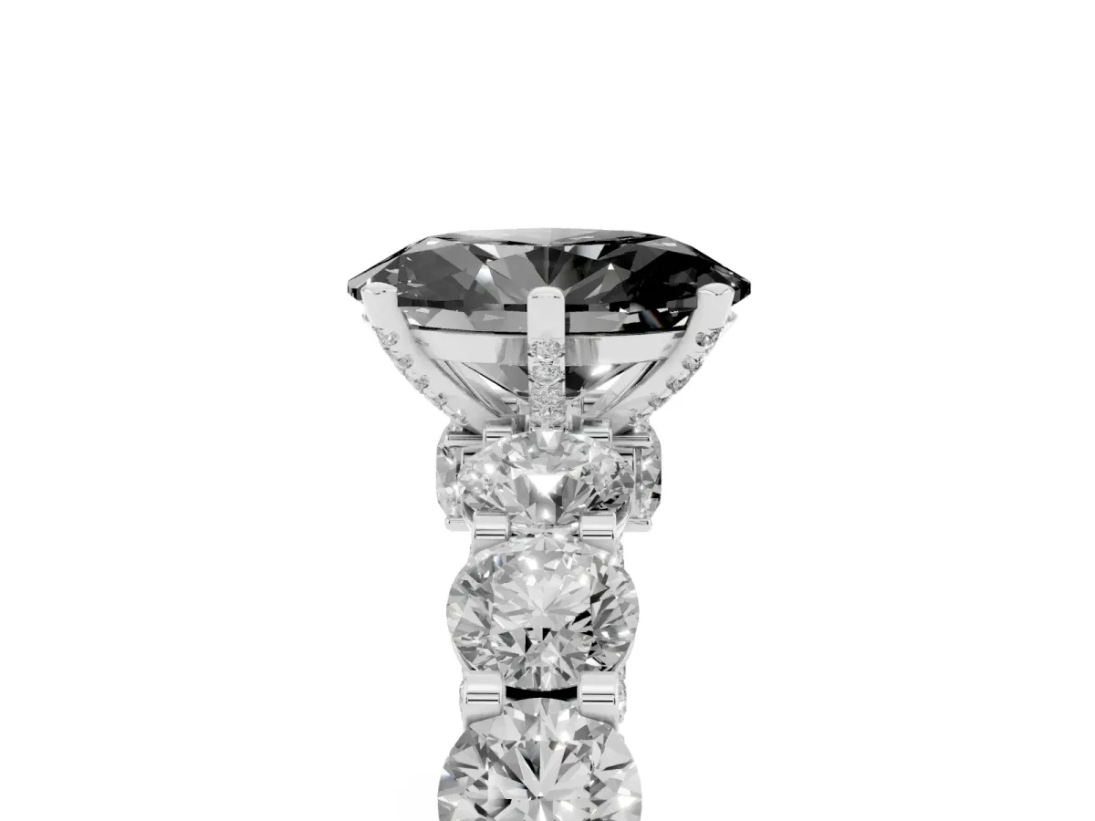 Fancy Black Oval Cut Diamond Side Stone Engagement Ring with Four-Prong Setting White gold