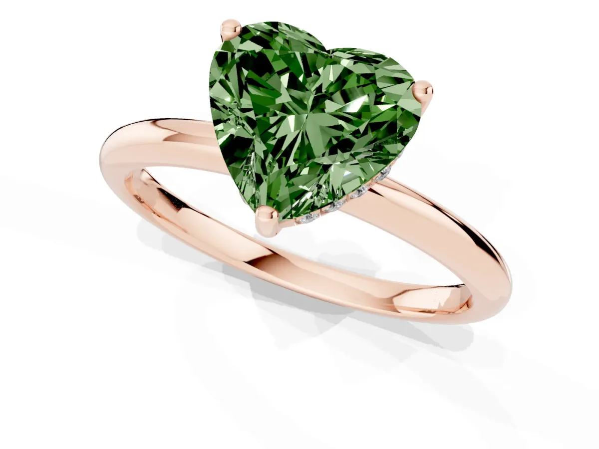 Fancy Green Heart Cut Cut Solitaire Engagement Ring with Four-Prong Setting and Classic Band Rose gold