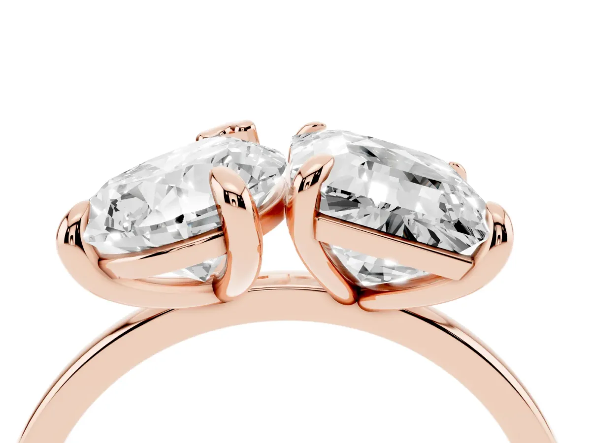 Pear and Radiant Toi Moi Ring with Prong Setting and Plain Band Rose gold