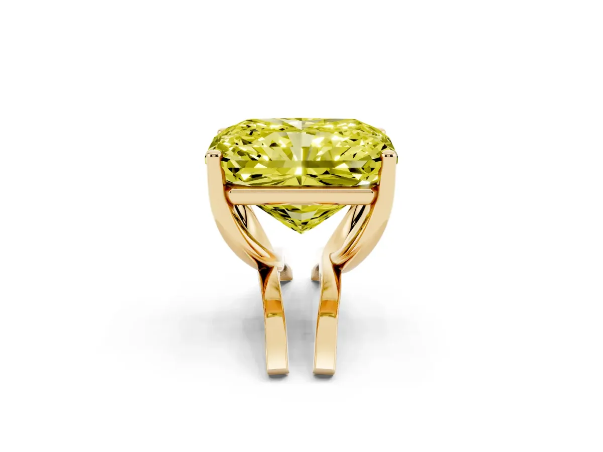 Fancy Yellow Radiant Cut Cut Diamond Solitaire Engagement Ring with Tapered Plain Band and Four-Prong Setting Yellow gold