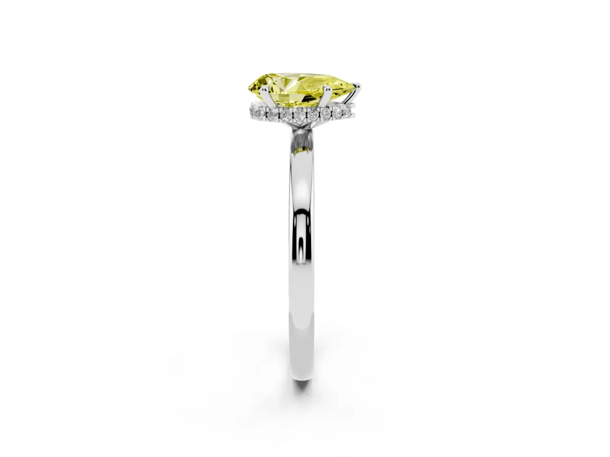 Fancy Yellow Pear Cut Solitaire Engagement Ring with Cathedral Band and Four-Prong Setting Silver
