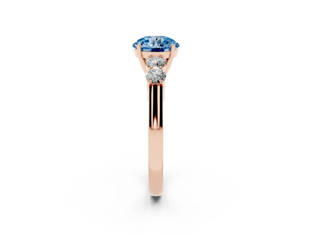Fancy Blue Round Cut Cut Diamond Five-Stone Prong Set White Gold Ring Rose gold