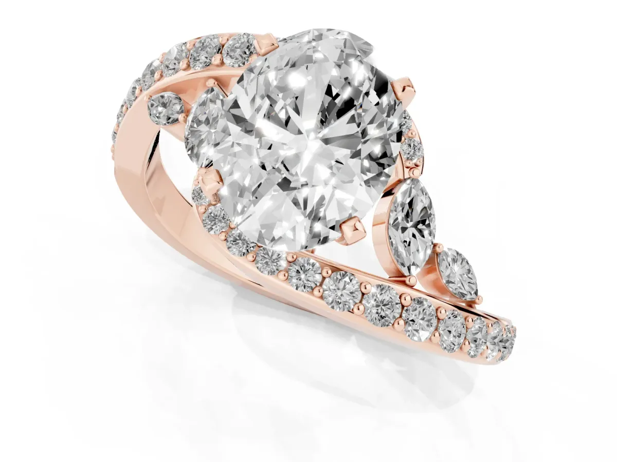 Oval Cut Solitaire with Pavé Twist Band and Four-Prong Setting Rose gold