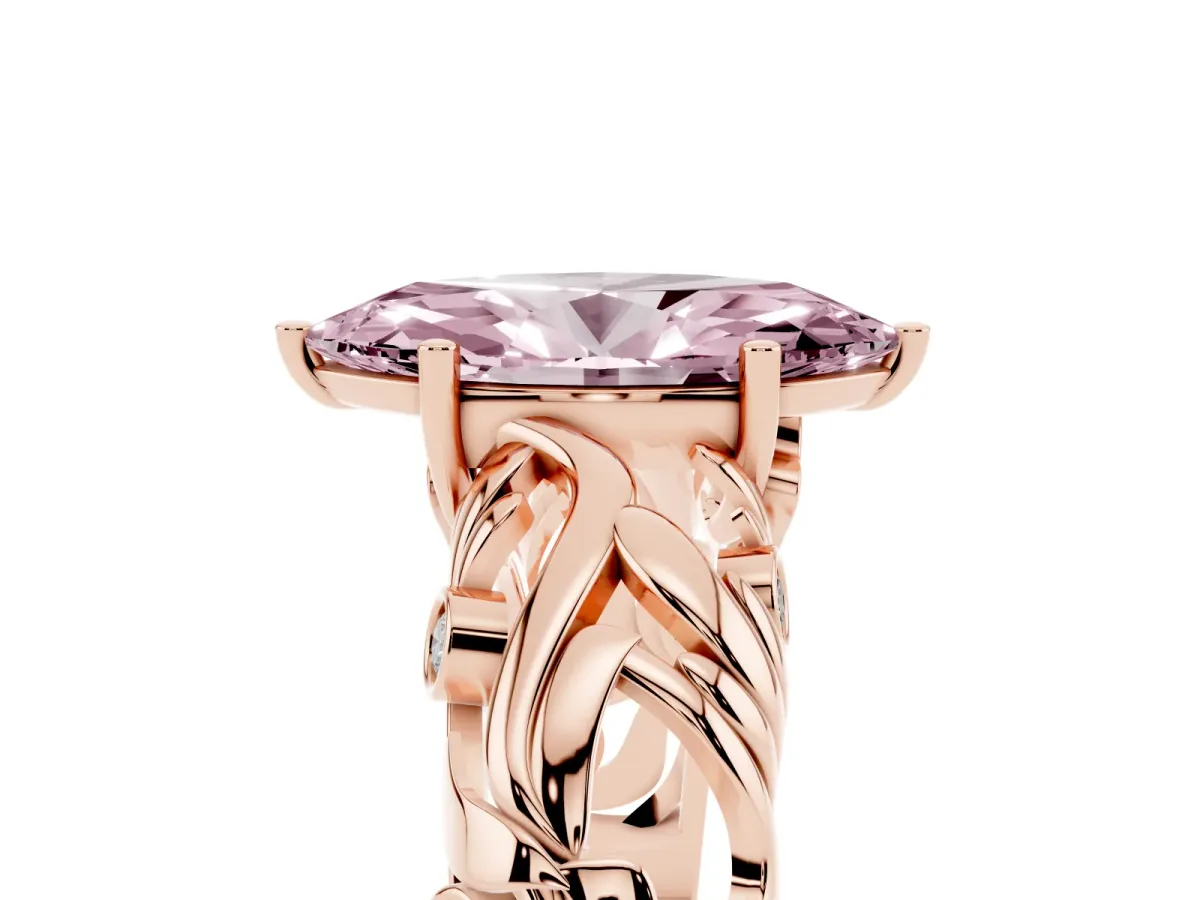 Fancy Pink Marquise Cut Solitaire Diamond Leaf-Inspired Vine Band Ring with Prong Setting Rose gold