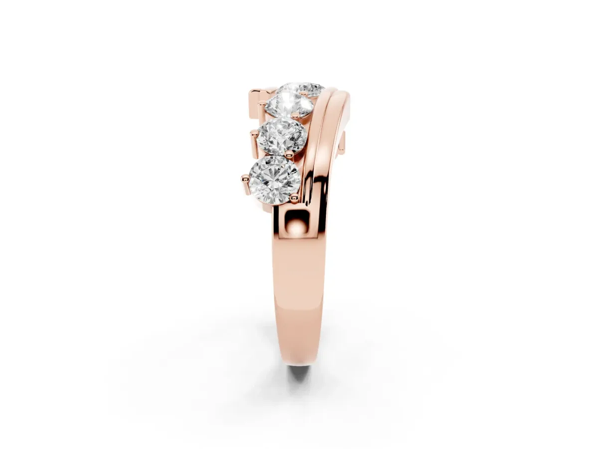 Round Diamond Wave Band with Channel and Shared Prong Setting Rose gold
