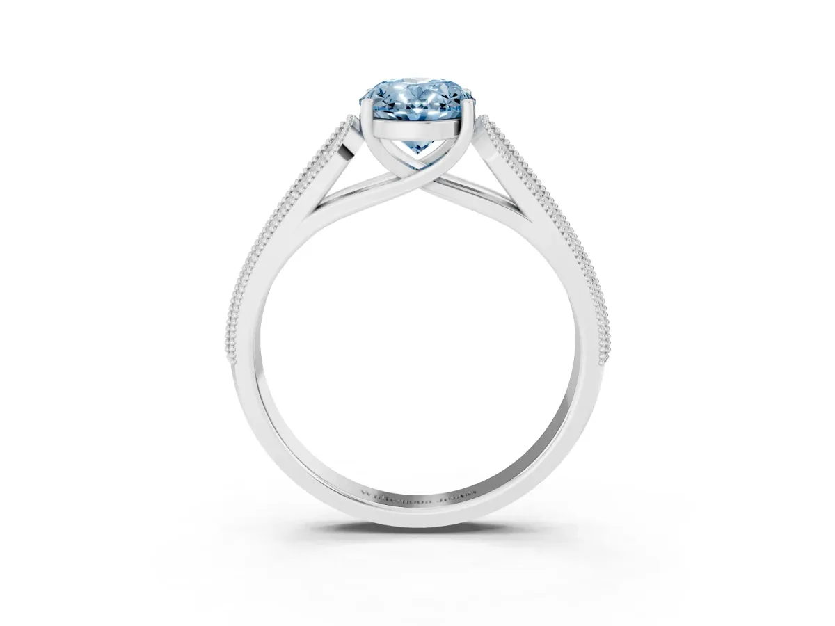 Fancy Blue Oval Cut Cut Pave Split Shank Engagement Ring with Four-Prong Setting White gold