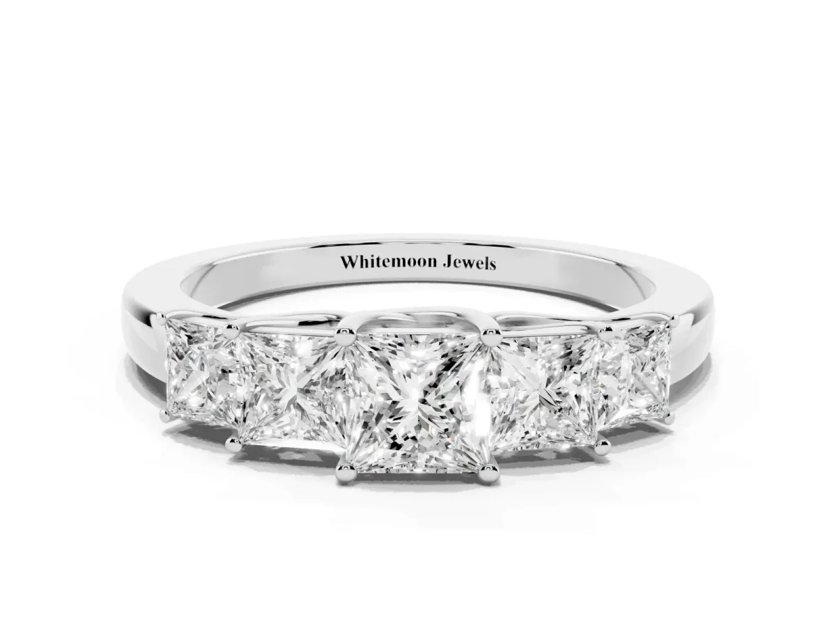 Princess Cut Five-Stone Diamond Ring with Classic Prong Setting White gold