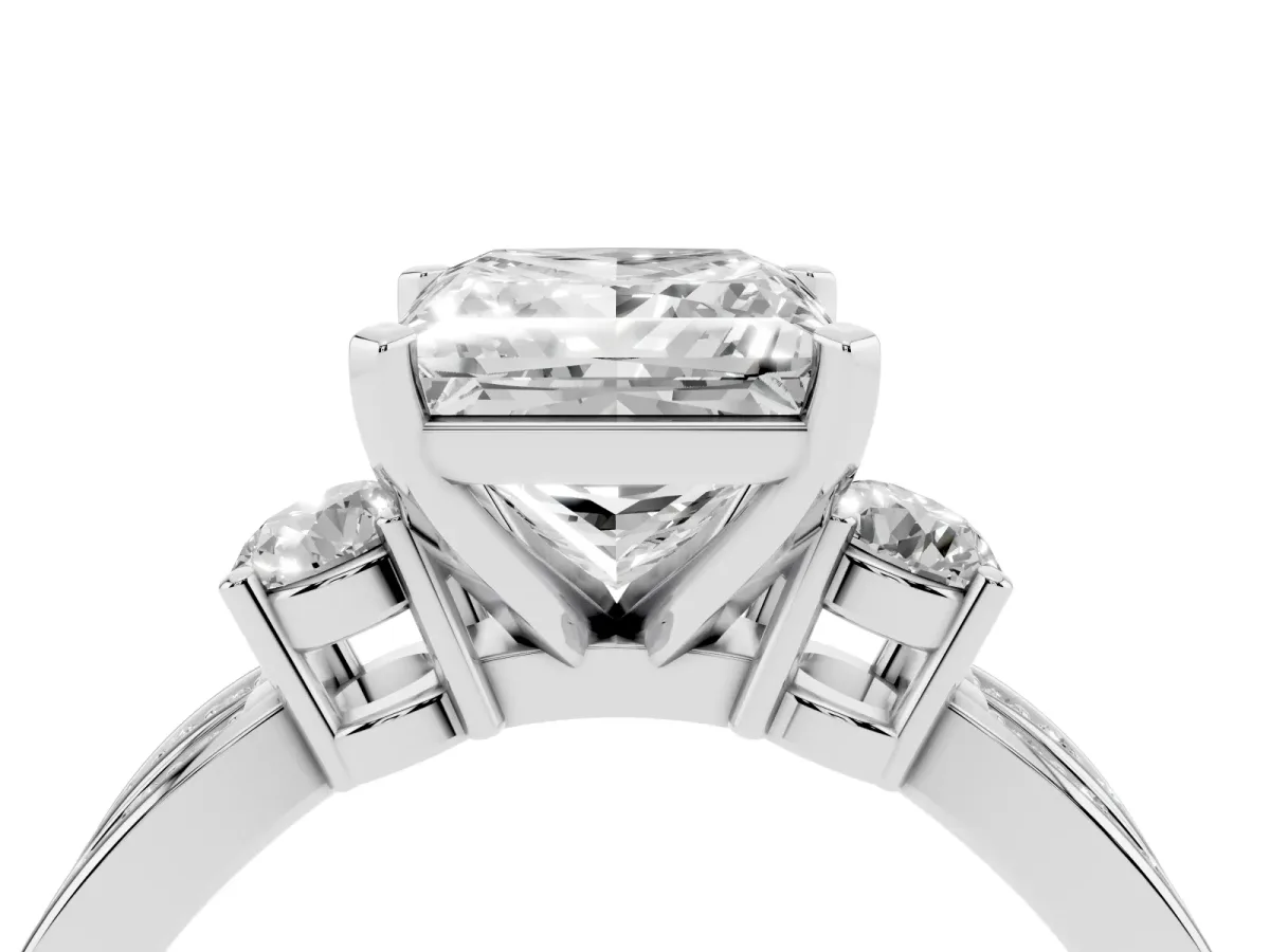 Three-Stone Princess Cut Cut Diamond Twist Band with Prong Setting Silver