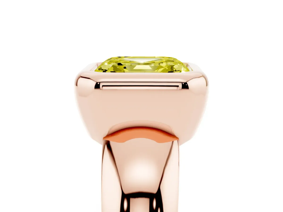 Fancy Yellow Bezel Set Asscher Cut Solitaire Ring with Wide Band Rose gold
